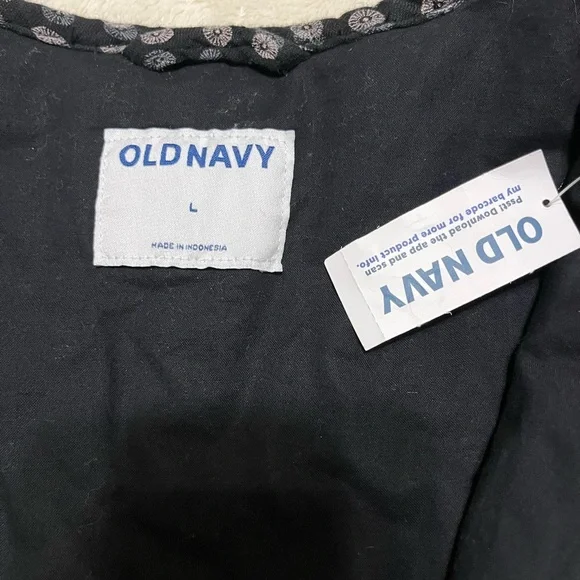 NWT Old Navy Women’s Geo Quilted Bomber Jacket L Black Navy White Zip Up - Picture 5 of 7